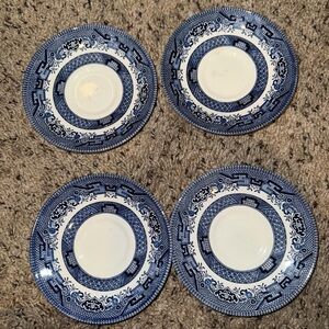 CHURCHILL ~ BLUE WILLOW ~ 5¾" SAUCERS ~ SET OF (4) ~ VINTAGE ~ EUC